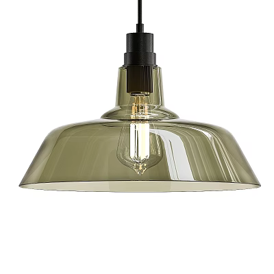 Olive Green Glass Pendant Light With Bell Shaped Shade And Black Base 3d model