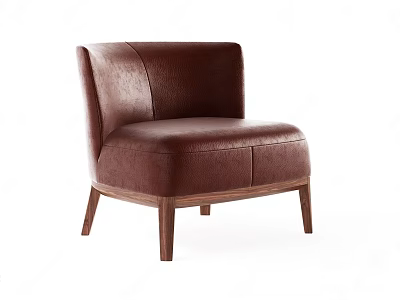 Brown Leather Single Sofa With Modern Minimalist Design And Wooden Legs 3d model