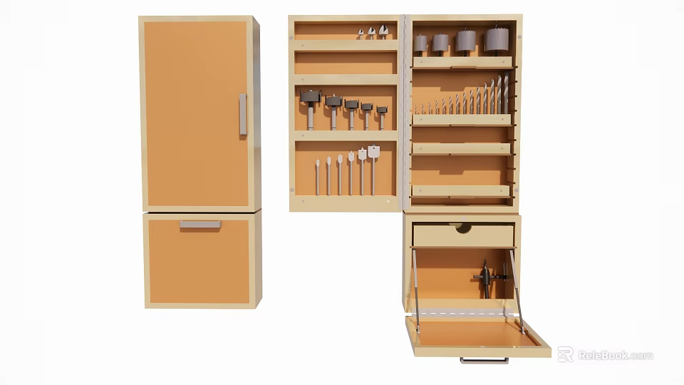 Wooden Tool Organizer With Multiple Shelves And Drawers For Storing Various Tools 3d model 