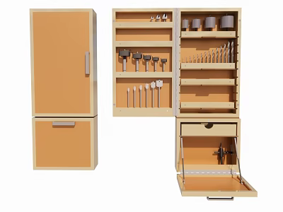 Wooden Tool Organizer With Multiple Shelves And Drawers For Storing Various Tools 3d model