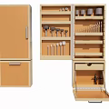 Wooden Tool Organizer With Multiple Shelves And Drawers For Storing Various Tools