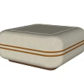 Beige Ottoman With Gold Trim Stripes And Brown Base Modern Design
