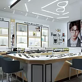 Modern Eyewear Store Interior With Display Cabinets Eyewear Collections And Model Posters 3d model