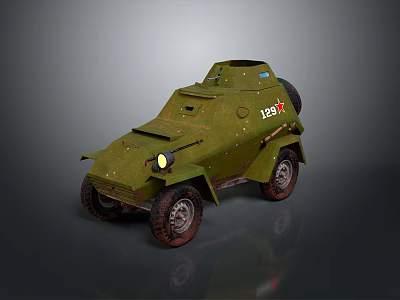 Green Military Armored Vehicle With Red Star Emblem And Number 129 3d model