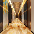 Elegant Long Hotel Corridor Design With Decorative Ceiling Patterned Carpet And Warm Lighting 3d model