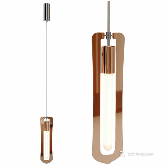 Modern Copper Pendant Light With Sleek Cylindrical Design And Hanging Structure For Interior Decor 3d model