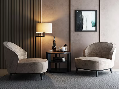 Cozy Beige Casual Sofa Set With Small Coffee Table Floor Lamp And Wall Artwork 3d model