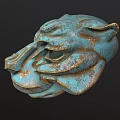 Turquoise Lion Mask With Horns And Textured Surface On Dark Background 3d model