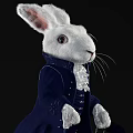 White Rabbit Dressed In Blue Coat With Lace Collar Surrounded By Playing Cards