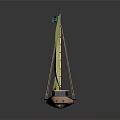 Detailed Wooden Model Sailboat With Yellow Sails Pakistan Flag And Brown Hull