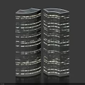 Twin Modern Curved Office Buildings With Glass Facade And Illuminated Windows