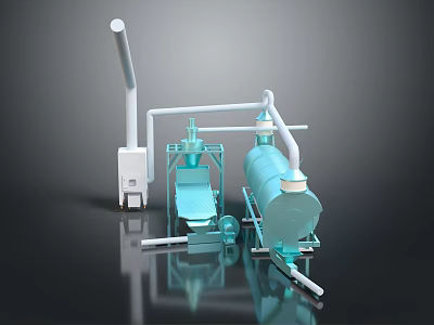 Industrial Processing Equipment with Light Blue Tanks Connected Pipes and Separators 3d model