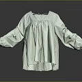 Light Green Long Sleeve Pleated Blouse With Loose Fit And Neck Detail