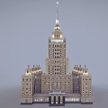 Elegant Grand Classical Hotel Building With Spire And Symmetrical Illuminated Facade