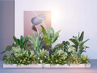 Lush Indoor Green Plants In Long Planter With Various Large Leaf Ferns And Neat Arrangement 3d model