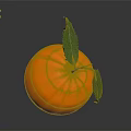 Fresh Ripe Orange With Green Leaves On Dark Shiny Background