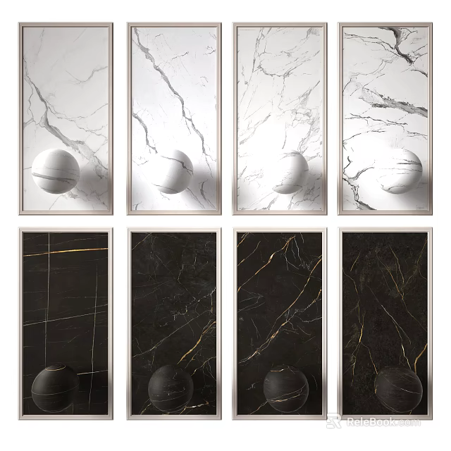 Stone And Wood Material Samples With Natural Texture Panels For Interior Design 3d model