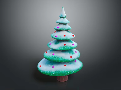 Green Layered Christmas Tree With White Snow And Colorful Ornaments For Home Decor 3d model