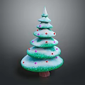 Green Layered Christmas Tree With White Snow And Colorful Ornaments For Home Decor