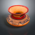 Traditional Handcrafted Ceramic Bowl With Red Rim And Geometric Patterns