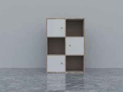 Modern Storage Cabinet with White Doors and Wood Frame Open Closed Compartments Home Organizer Design 3d model