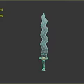 Wavy Blade Sword Featuring Brown Decorative Hilt And Detailed Base Design
