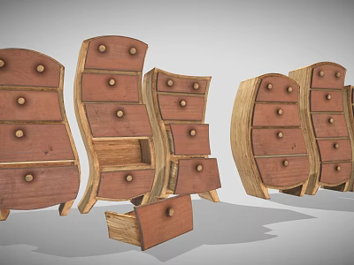 Vintage Wood Dressers With Curved Design Multiple Drawers And Round Wooden Knobs 3d model