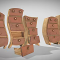 Vintage Wood Dressers With Curved Design Multiple Drawers And Round Wooden Knobs