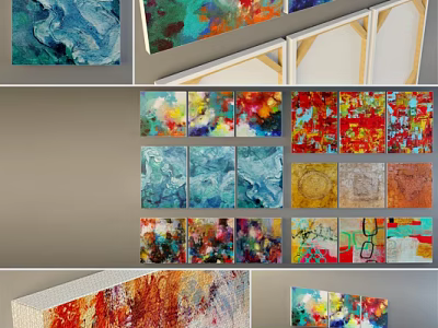 Colorful Abstract Oil Paintings On Canvas With Various Frames And Wall Art Decor 3d model