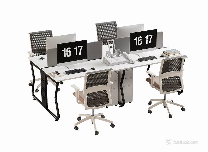 Ergonomic Mesh Back Office Chairs For Adjustable Workstation Desks With Monitors 3d model