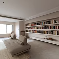 Minimalist Living Dining Room with Beige Sofa Coffee Table Fireplace Large Windows and Natural Light
