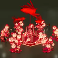 Red Fish Shaped Lantern Art Installation With Firework Like Lights And Night Sky 3d model