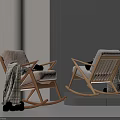 Modern Wooden Rocking Chair With Comfortable Cushion And Plaid Blanket
