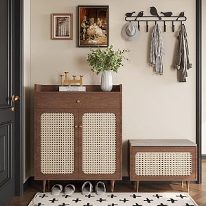 French Middle Style Hallway Shoe Cabinet Decorative Painting 3d model