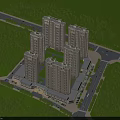 Aerial Planning of Modern High Rise Residential Complex With Central Green Space And Surrounding Trees