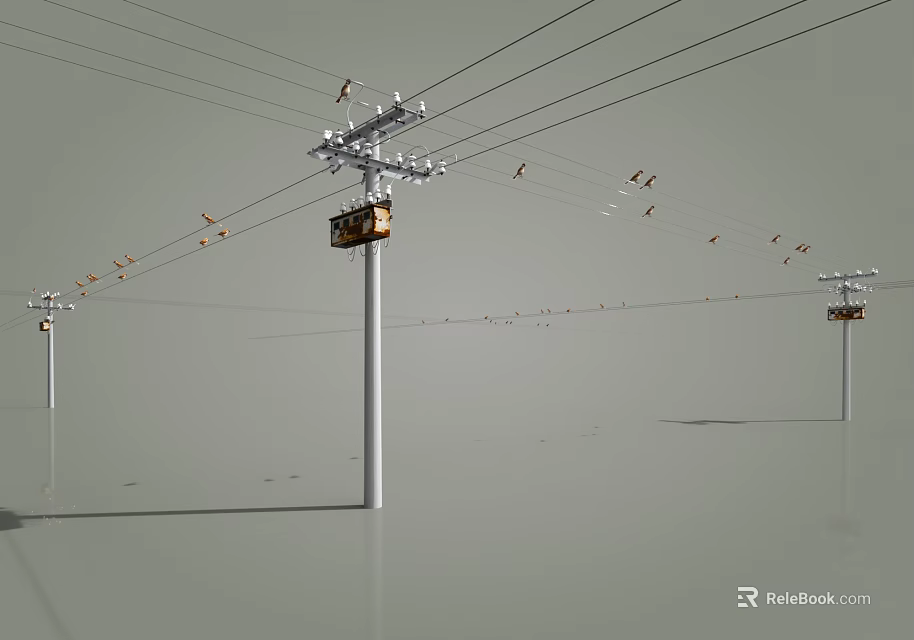 Road Infrastructure With Utility Poles Supporting Overhead Power Lines Along Urban Roads 3d model 