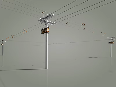 Road Infrastructure With Utility Poles Supporting Overhead Power Lines Along Urban Roads 3d model