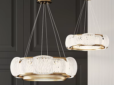 Modern White Textured Chandeliers With Gold Frame On Dark Wall Interior 3d model