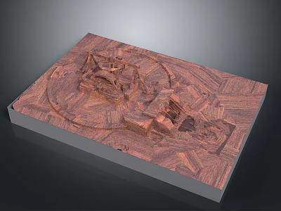 Detailed 3D Wooden Terrain Model With Carved Structures And Textured Base 3d model