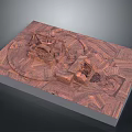 Detailed 3D Wooden Terrain Model With Carved Structures And Textured Base
