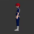3D Character Model With Red And White Hair Blue Uniform White Boots And Suspenders