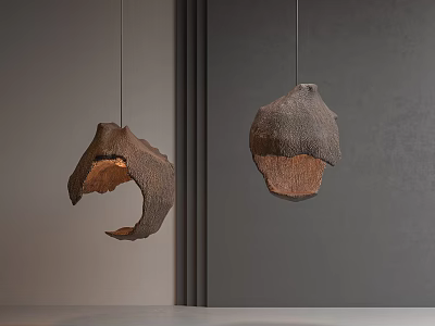 Modern Textured Pendant Lights With Irregular Design Hanging Against Grey Wall 3d model