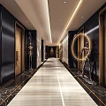 Luxurious Modern KTV Hallway Design With Shiny Marble Floor Recessed Lighting And Stylish Wall Panels