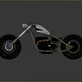 Green Custom Motorcycle With Shark Mouth Design And Large Black Tires