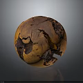 Wooden Stone Sphere With Natural Cracks Rustic Brown Texture And Weathered Surface Details