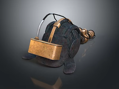 Ancient Leather And Metal Weapon Helmet With Straps And Decorative Design 3d model