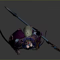Fantasy Female Elf Character In Ornate Purple Blue Armor With Spear And Staff