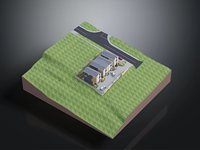 Modern Residential Model With Green Grass Road And Multiple Houses 3d model