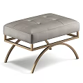 Stylish Leather Tufted Sofa Stools With Curved Metal Legs In Gray And Beige