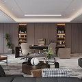 Modern Office Interior Design With Wooden Bookshelves Desk Comfortable Sofa And Green Plants